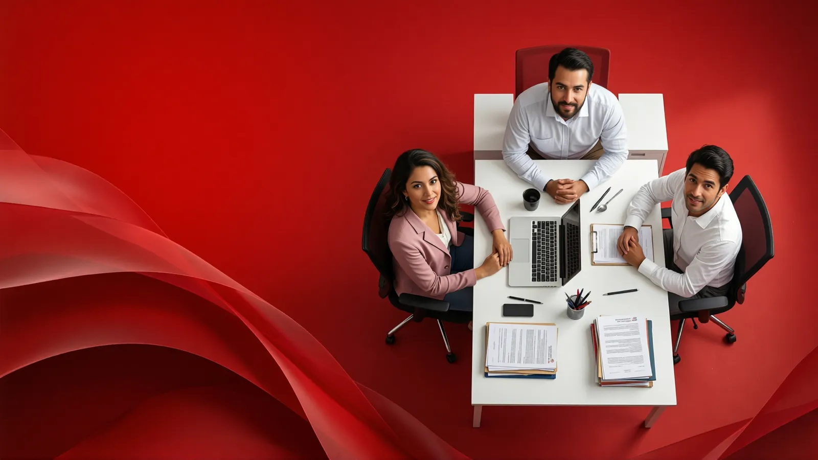 Equipo de trabajo en reunión de planificación de seguros complementarios